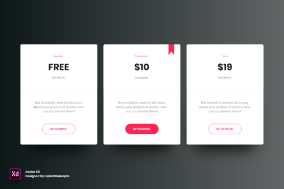 Master Pricing Table Vol 03 in Adobe XD