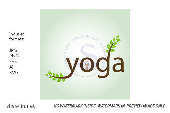 Yoga Asana & Green Leaves Typography